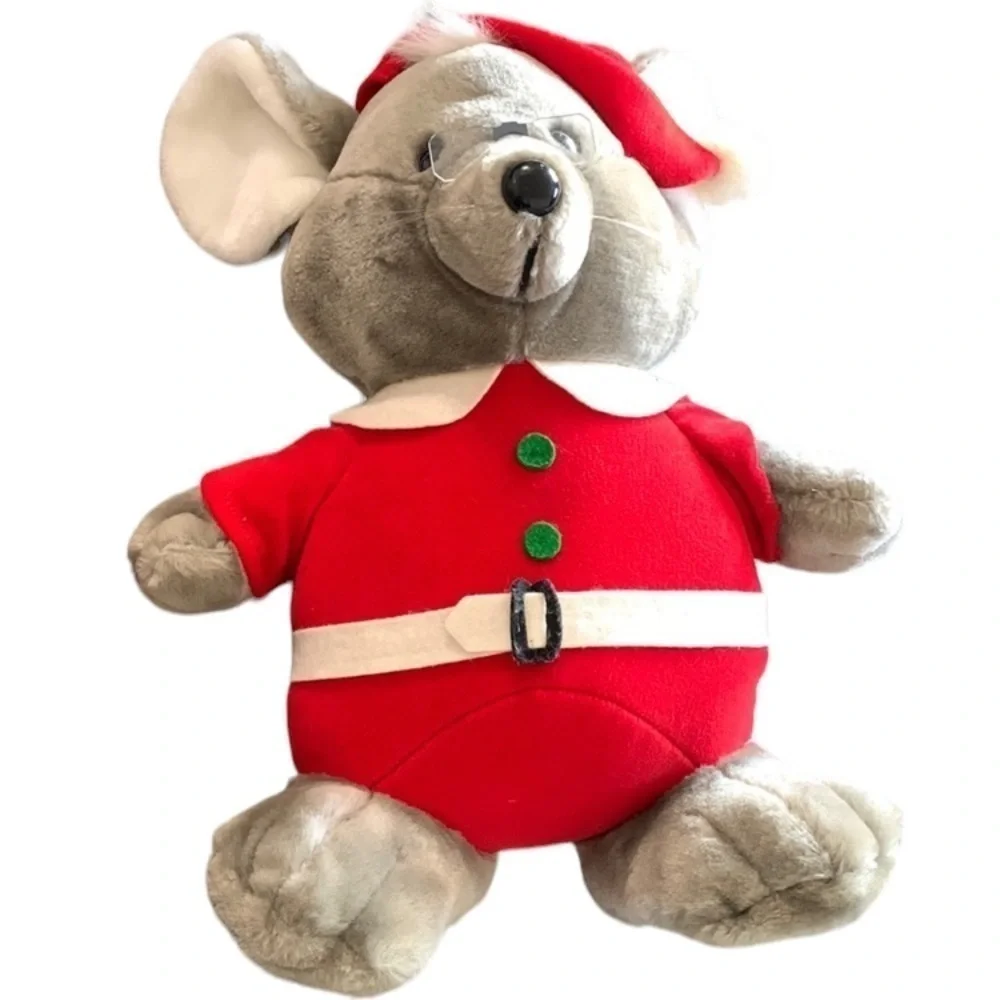 Vintage Dakin Mouse Plush Mr. Santa Christmas Stuffed Animal Toy Glasses You 17”